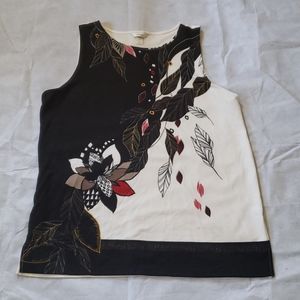 Black white red tan flowered tank tunic